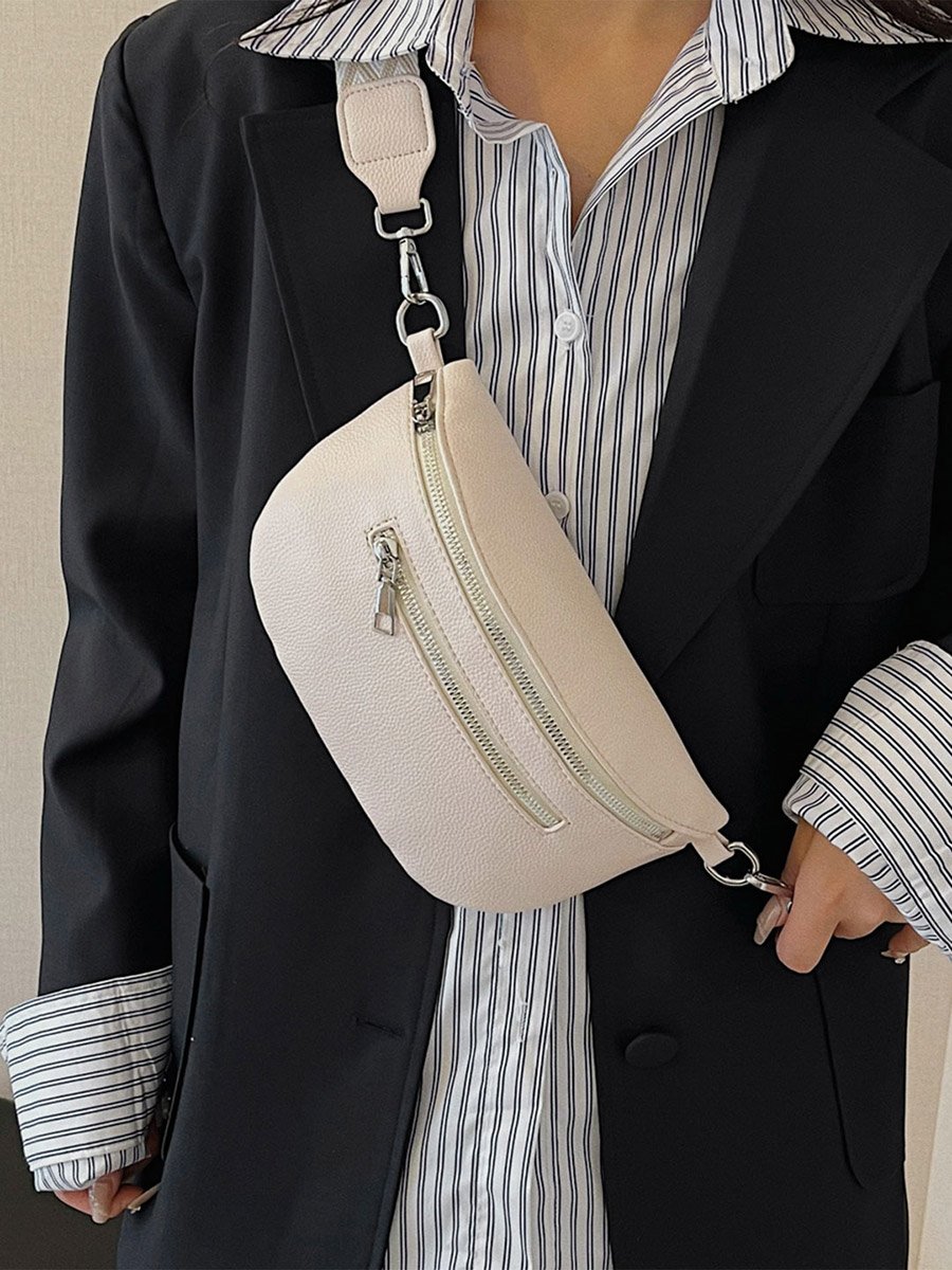 Solid Zip Closure Crossbody Bag