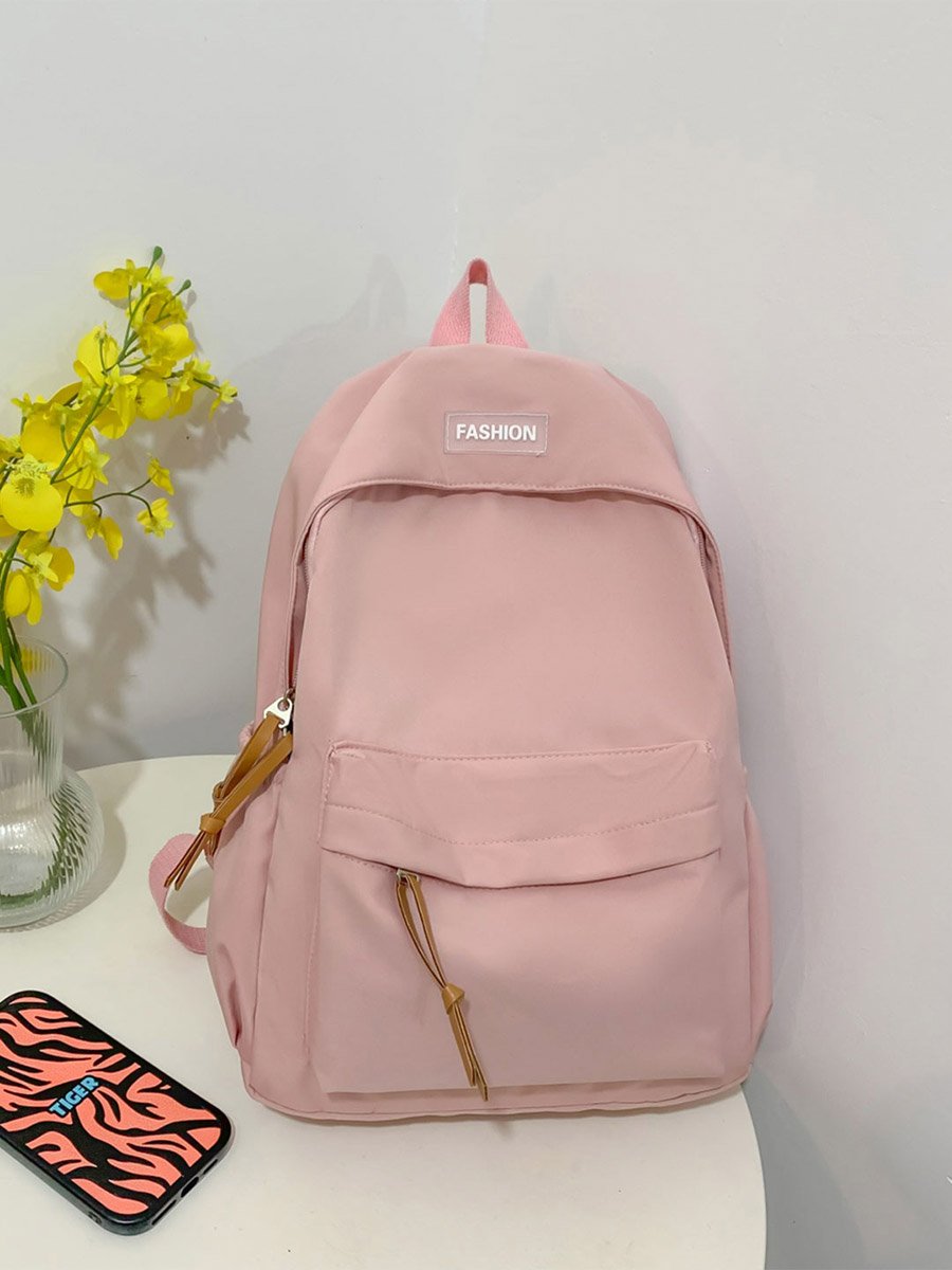 Solid Zip Closure Backpack