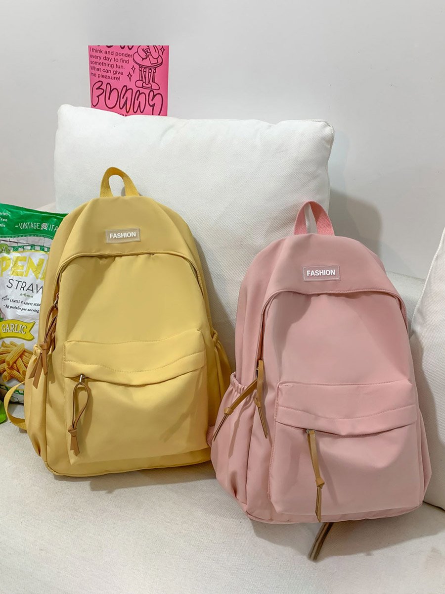 Solid Zip Closure Backpack