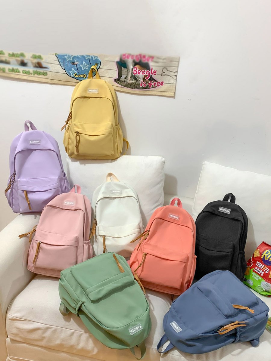 Solid Zip Closure Backpack