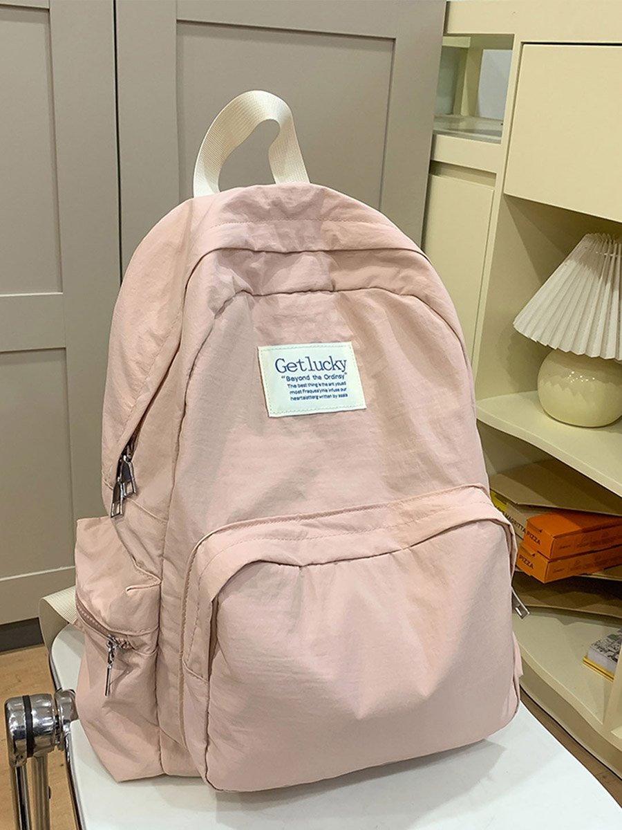 Solid Zip Closure Backpack
