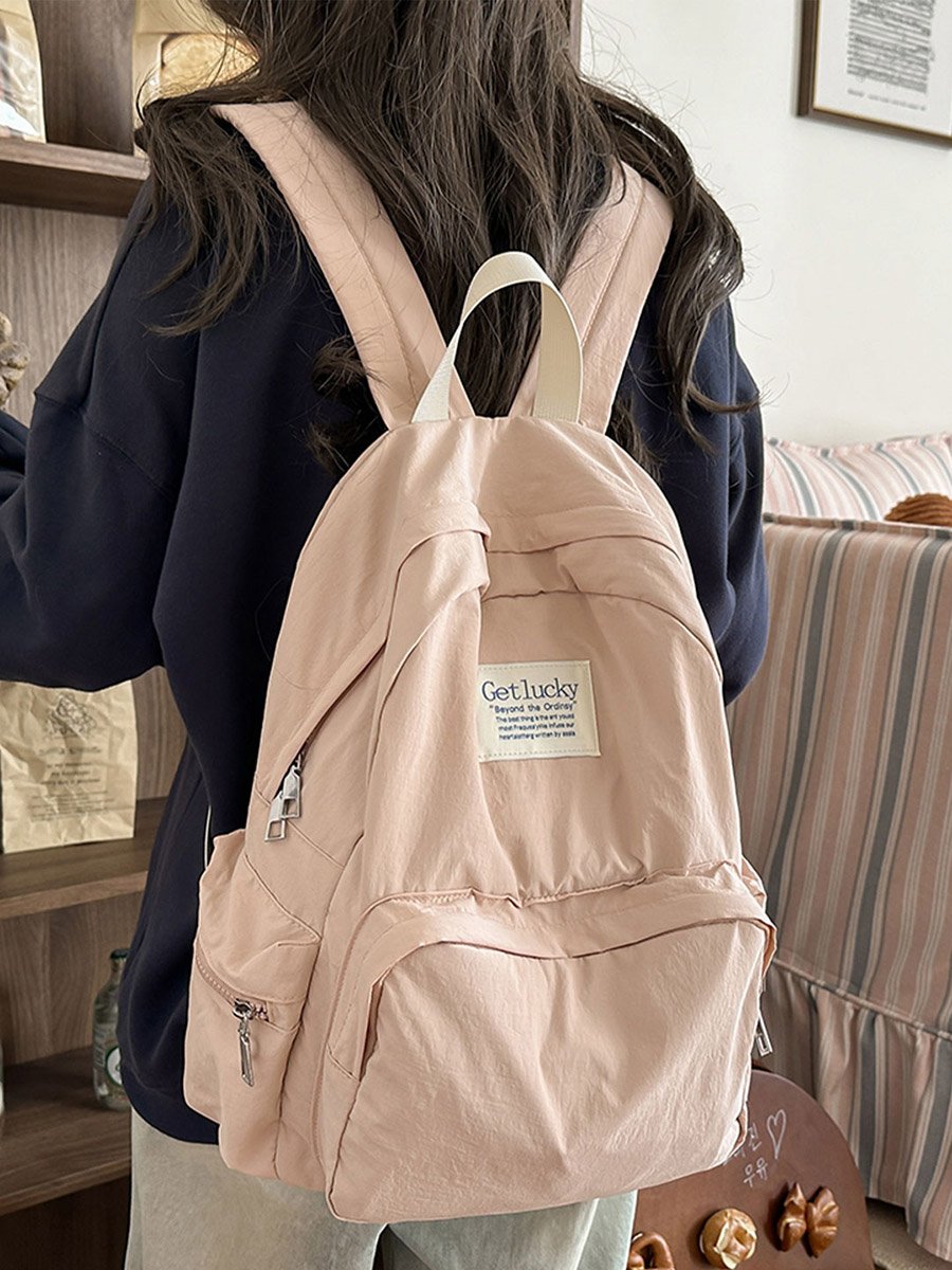 Solid Zip Closure Backpack