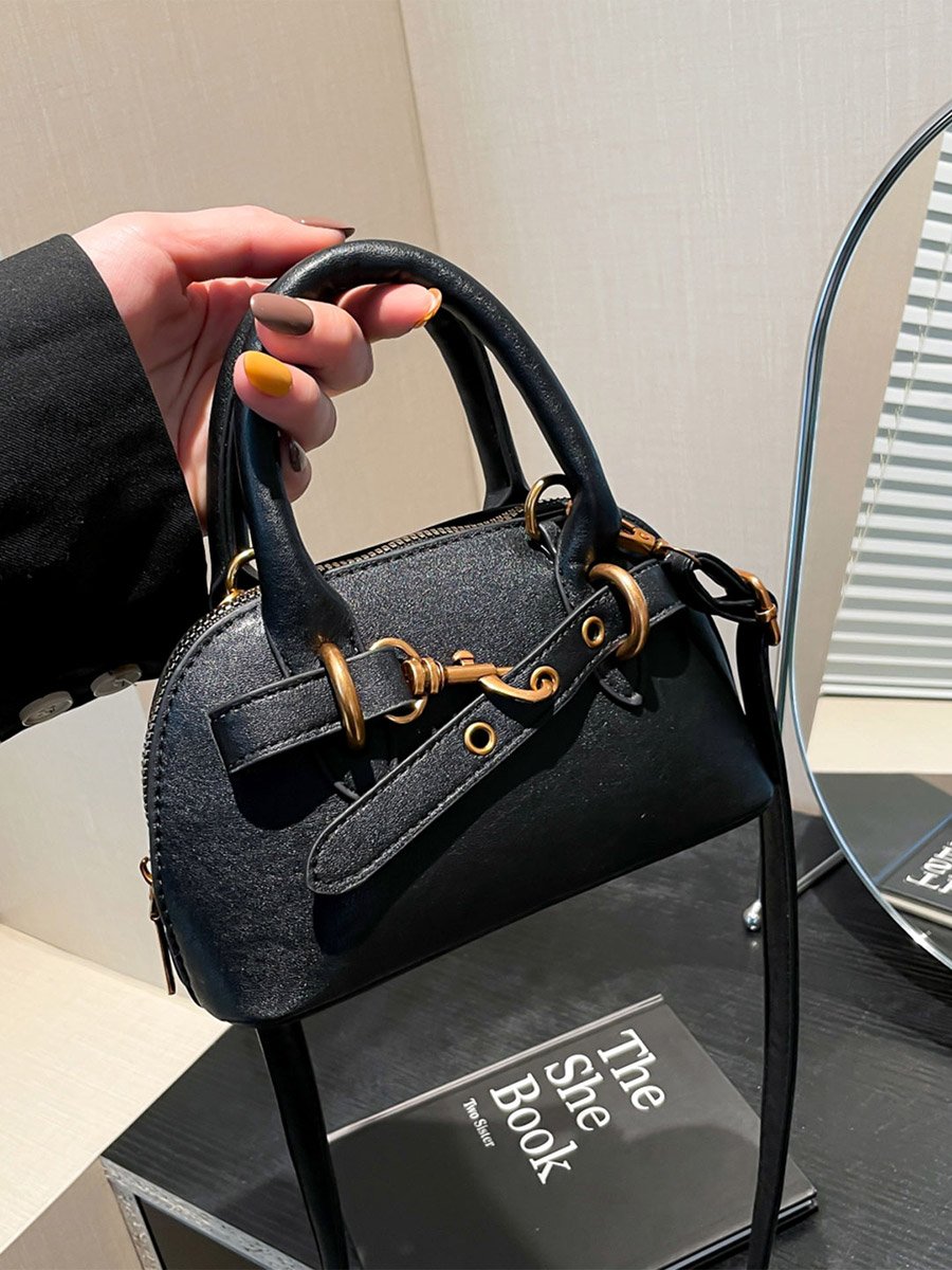 Solid Double Top Handle Handbag