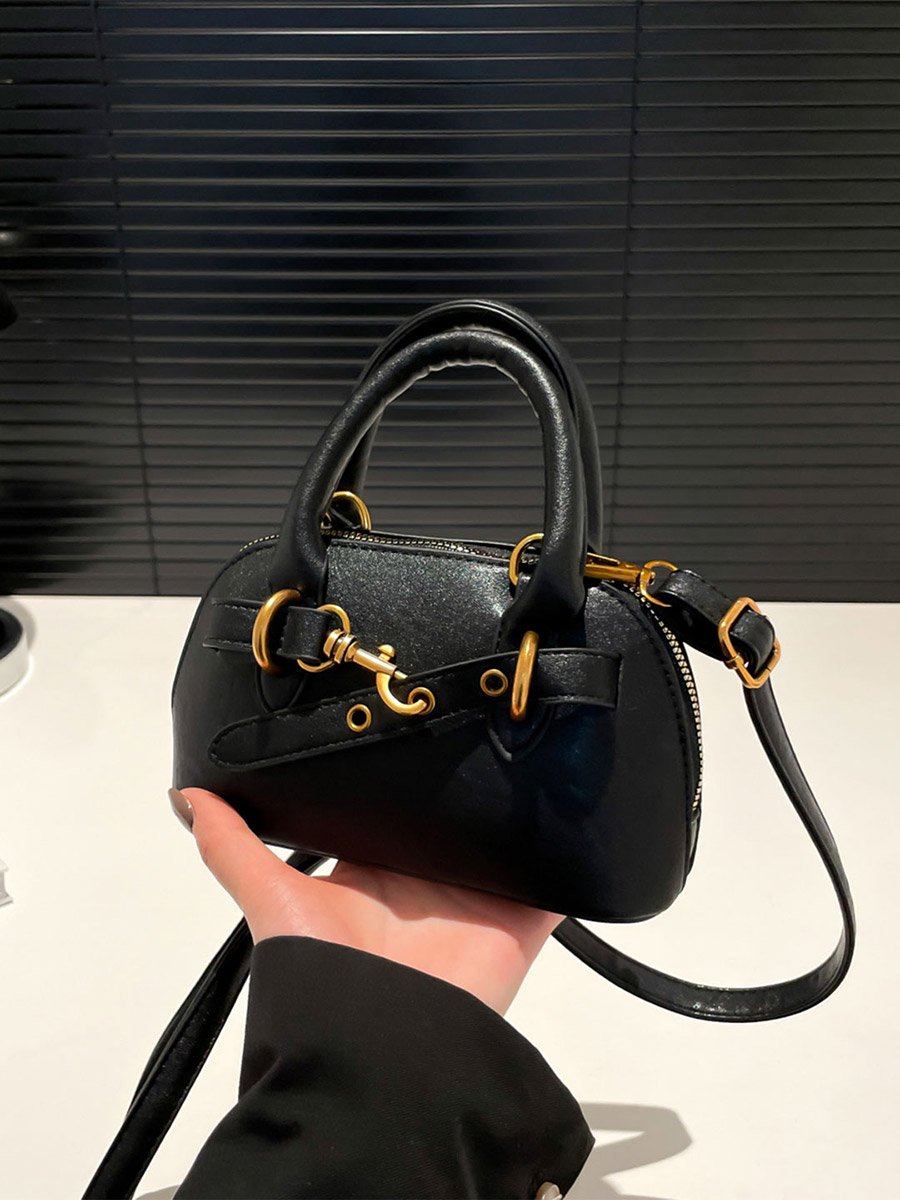 Solid Double Top Handle Handbag