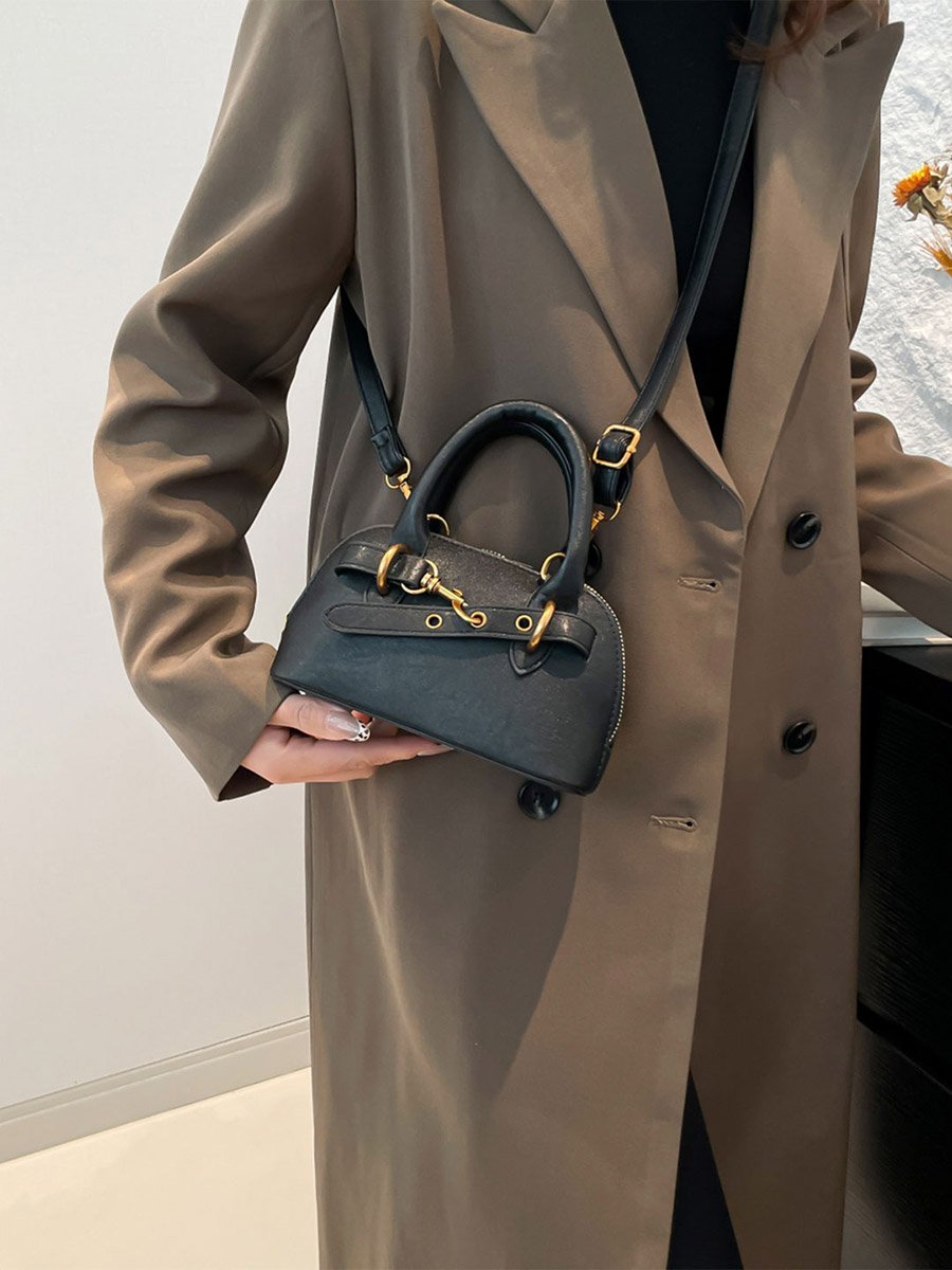 Solid Double Top Handle Handbag