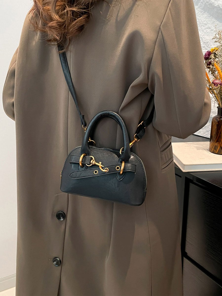 Solid Double Top Handle Handbag