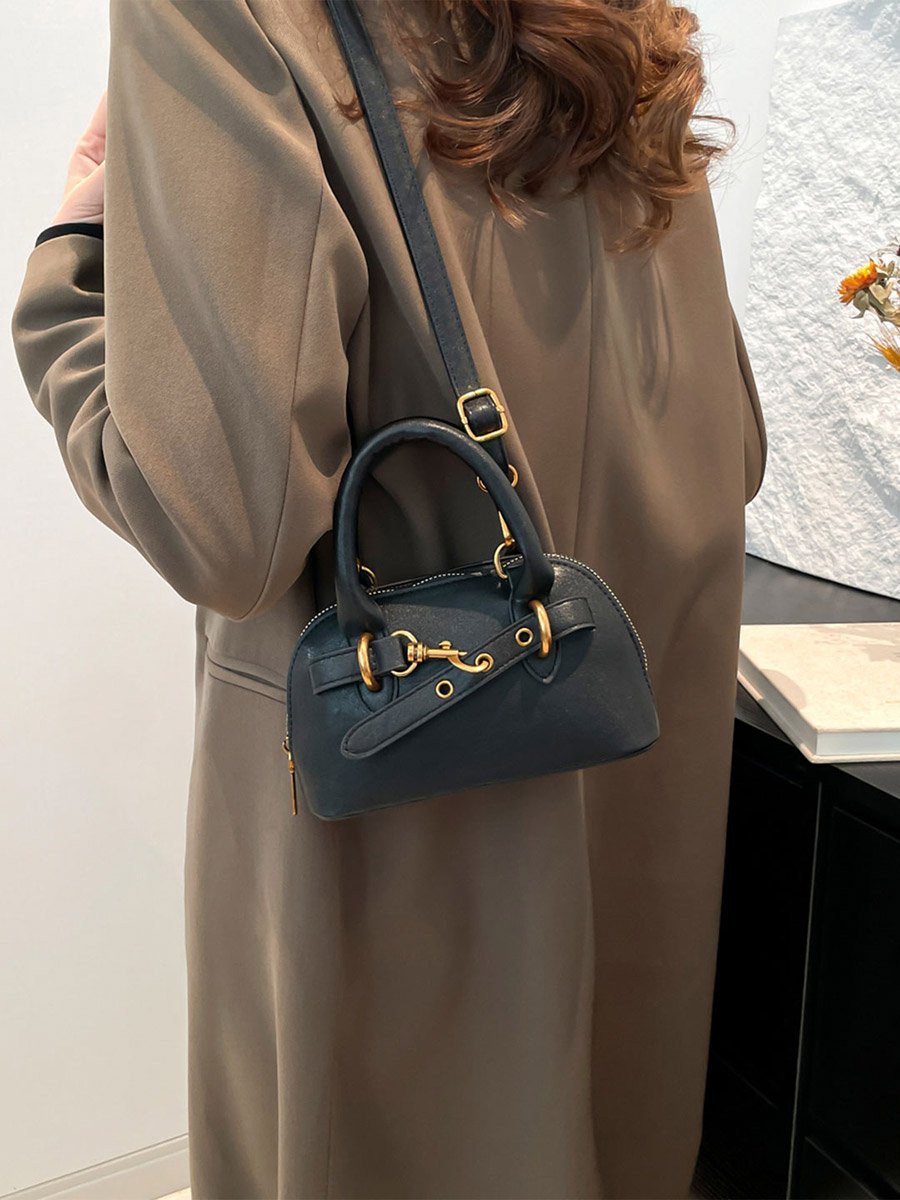 Solid Double Top Handle Handbag