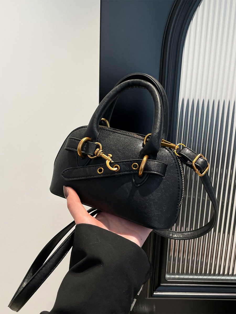 Solid Double Top Handle Handbag