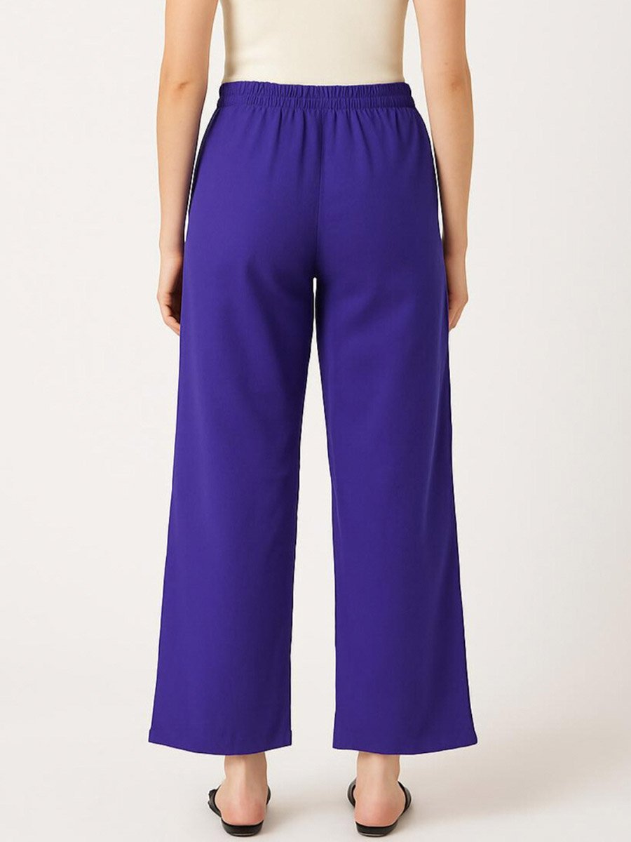 Women Blue Wide Leg Drawstring Pants