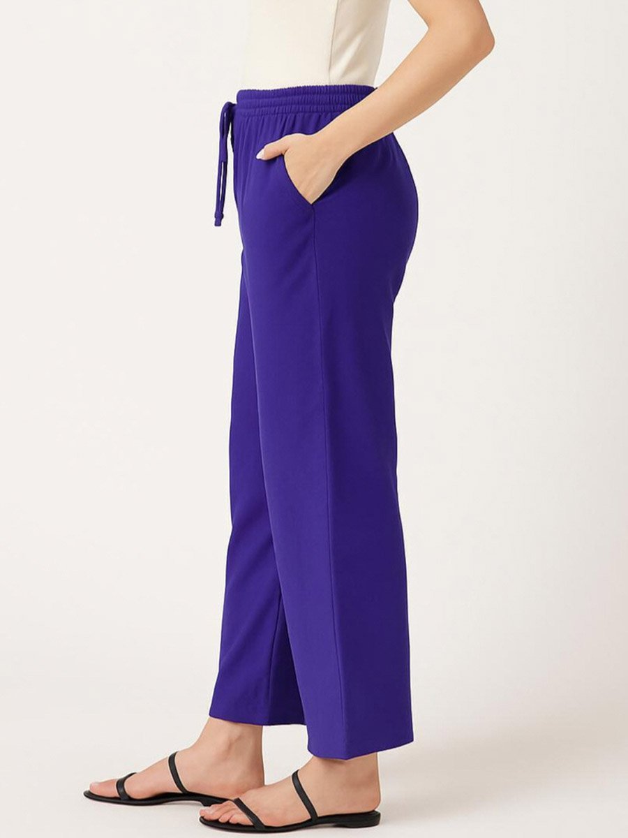 Women Blue Wide Leg Drawstring Pants