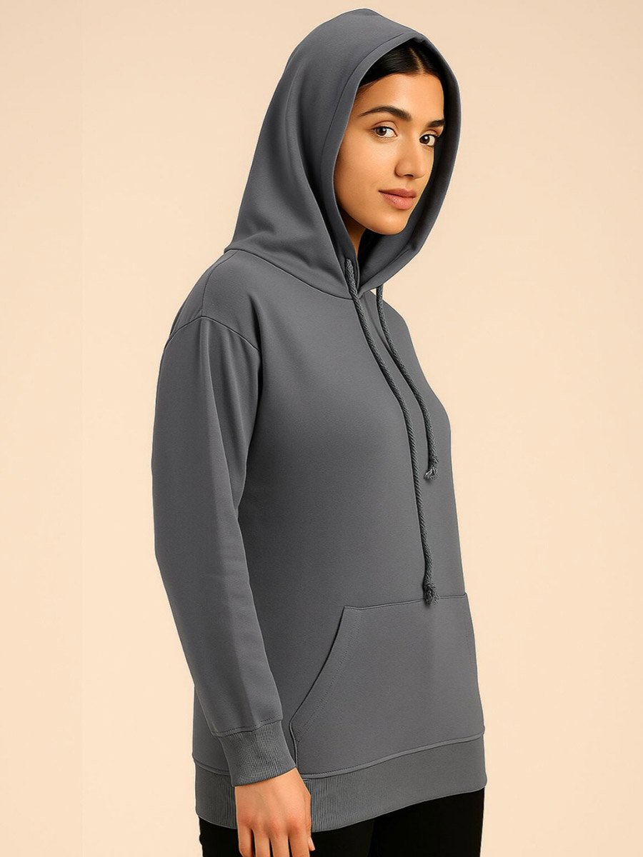 Women Regular Fit Slogan Print Hoodie