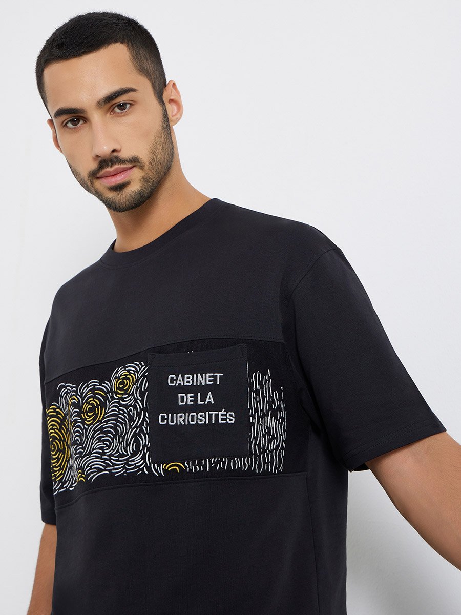 Men Black Graphic Print Oversized T-Shirt