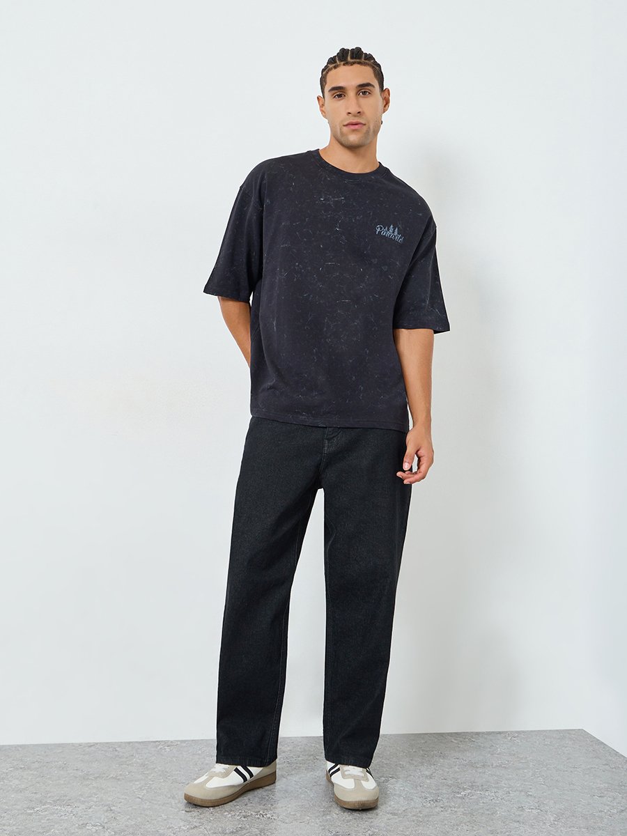 Men Black Graphic Print Oversized T-Shirt