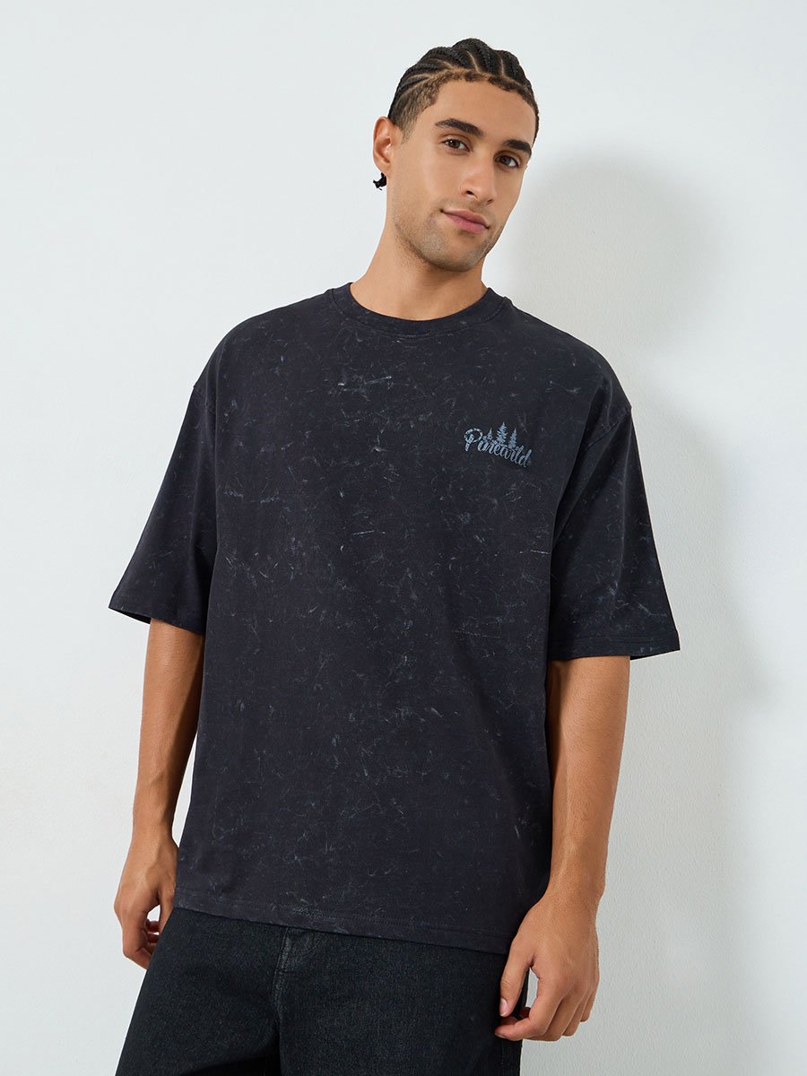 Men Black Graphic Print Oversized T-Shirt