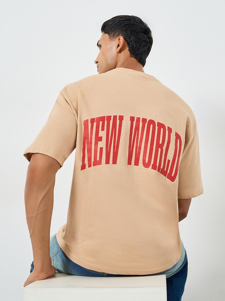 Men Oversized Back Print Terry T-Shirt