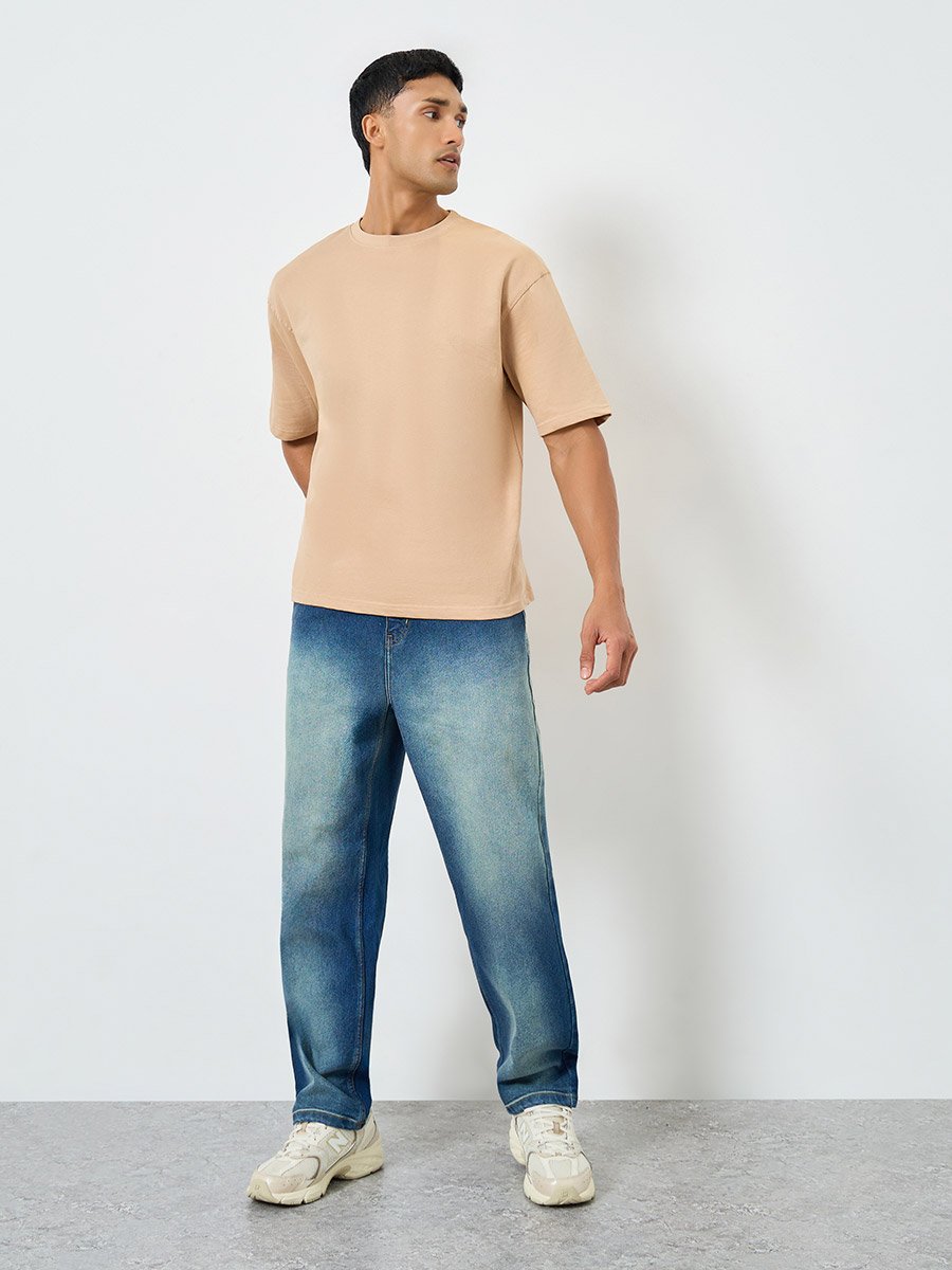Men Oversized Back Print Terry T-Shirt