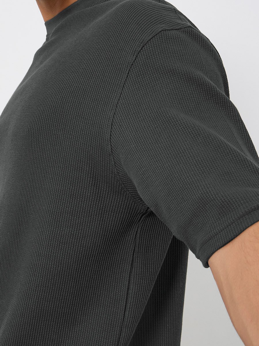 Men Charcoal Waffle Knit Oversized T-Shirt