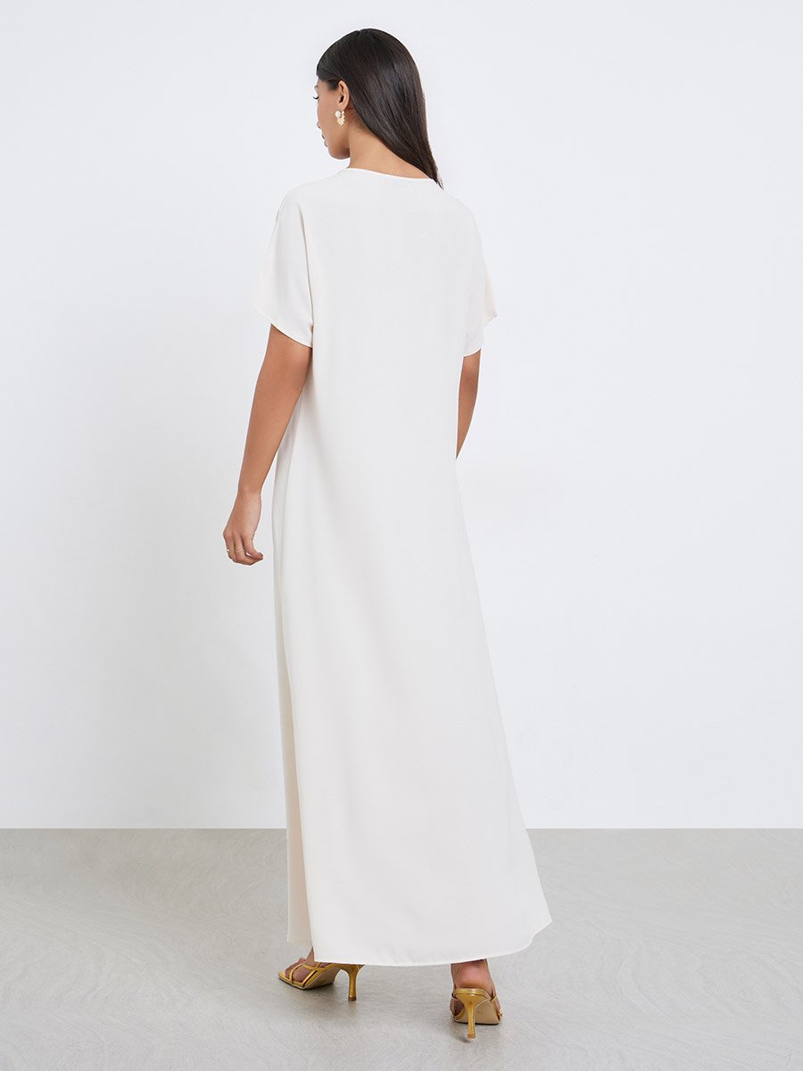 White A-Line Under Abaya Jalabiya with Patch Detail