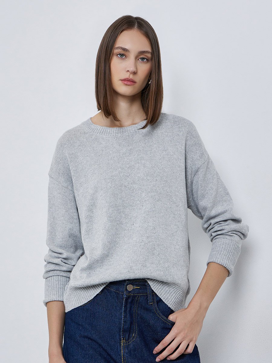 Grey Regular Fit Round Neck Sweater