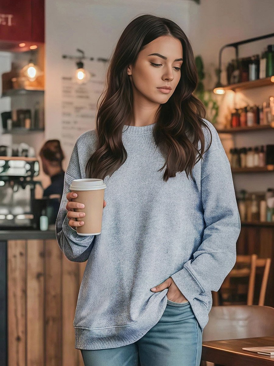 Grey Regular Fit Round Neck Sweater