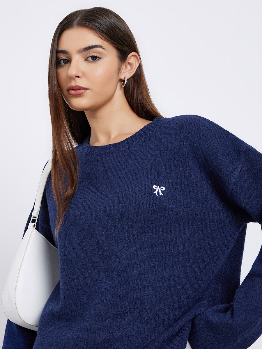 Navy Blue Regular Fit Knitted Sweater