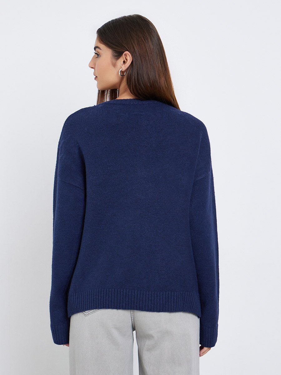 Navy Blue Regular Fit Knitted Sweater