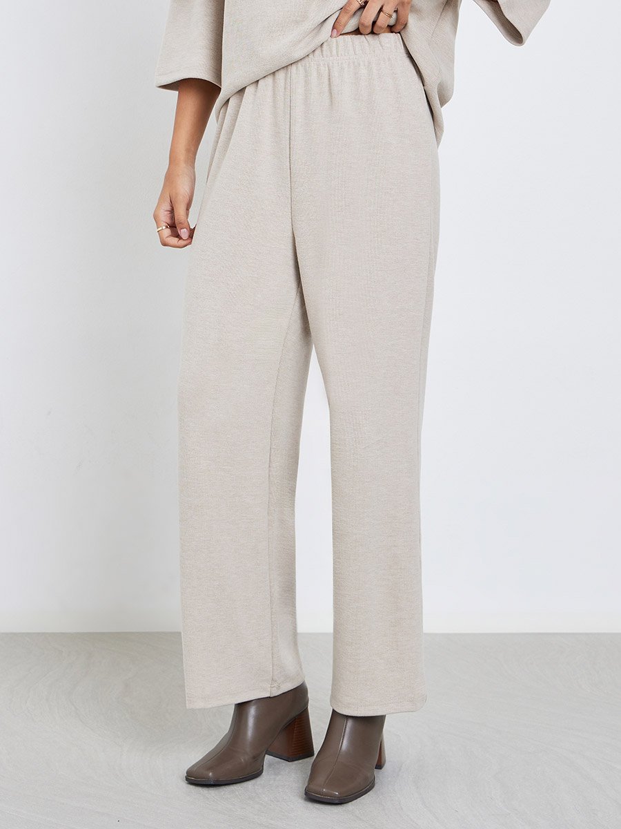 Beige Oversized Winter Knit Top and Pants Co-Ords