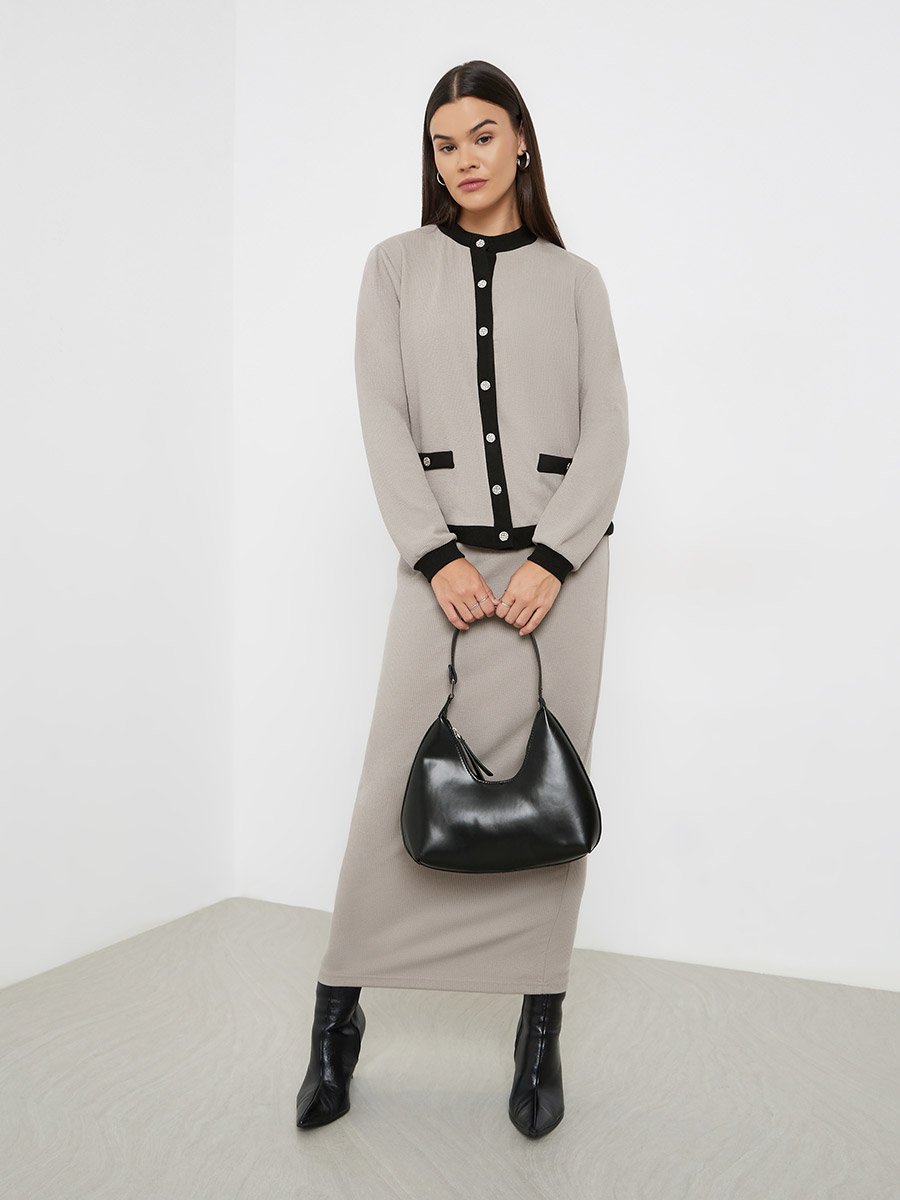 Grey Knit Cardigan and Skirt Co-ords