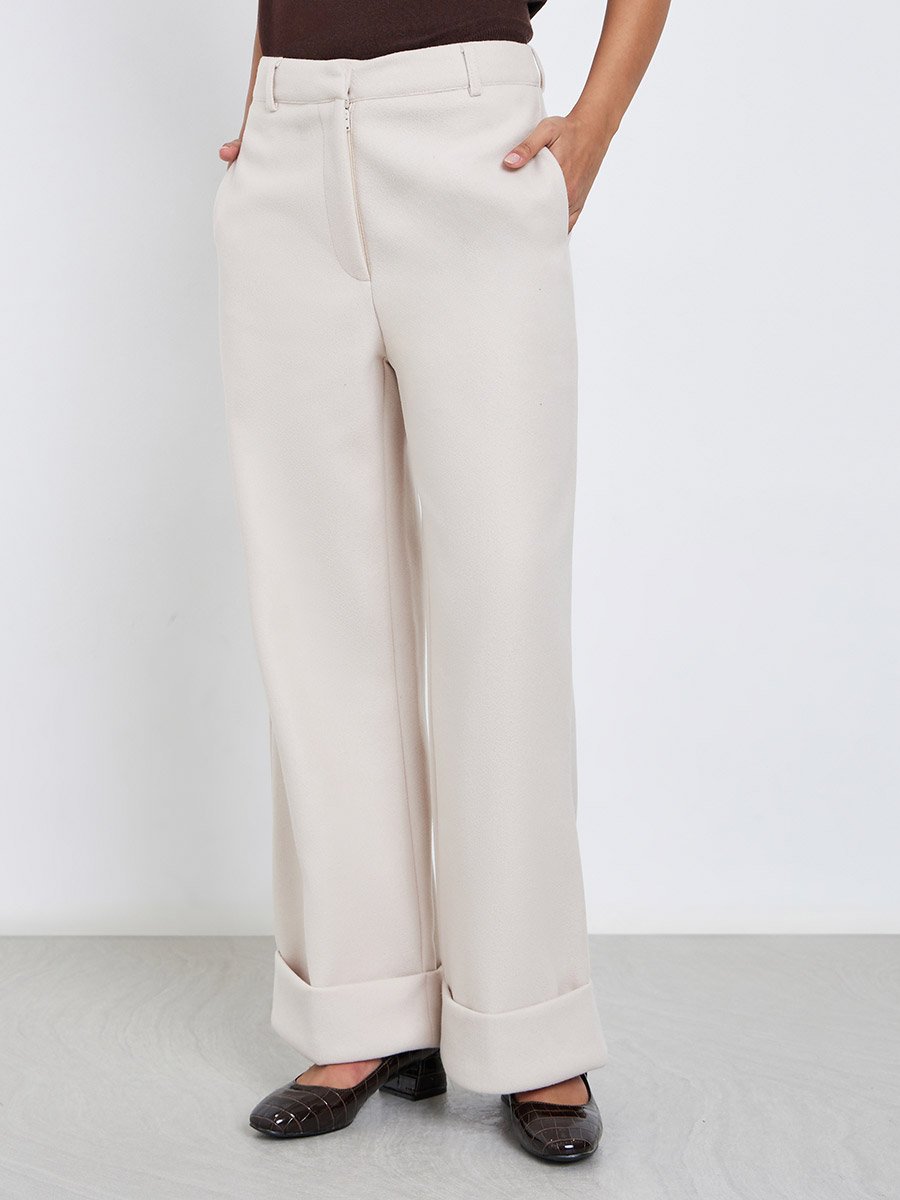 Beige Wool Like Straight Leg Pants