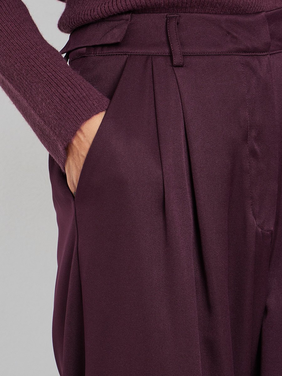 Burgundy Wide Leg Trousers with Pockets