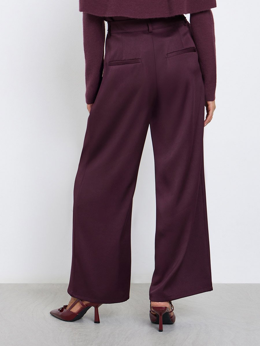 Burgundy Wide Leg Trousers with Pockets