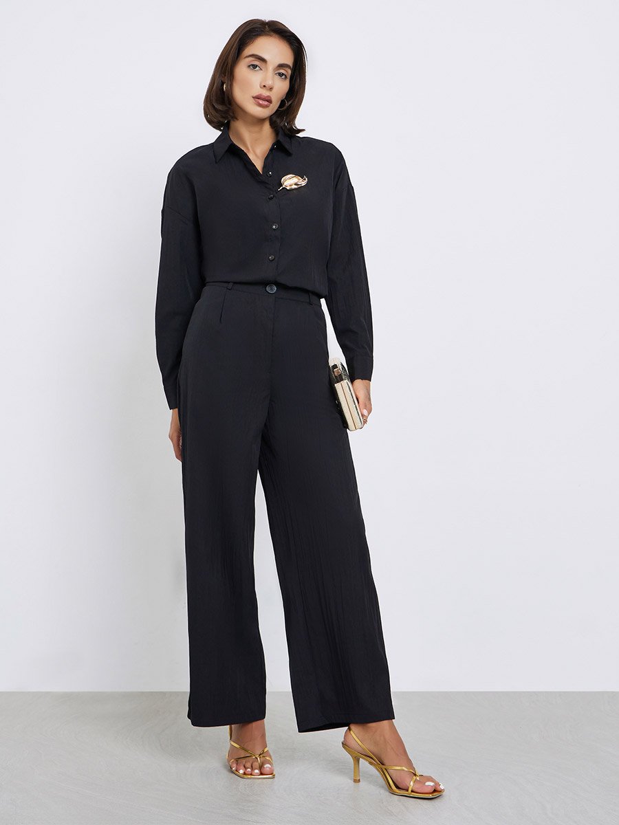 Black Wide Leg Trousers with Pockets