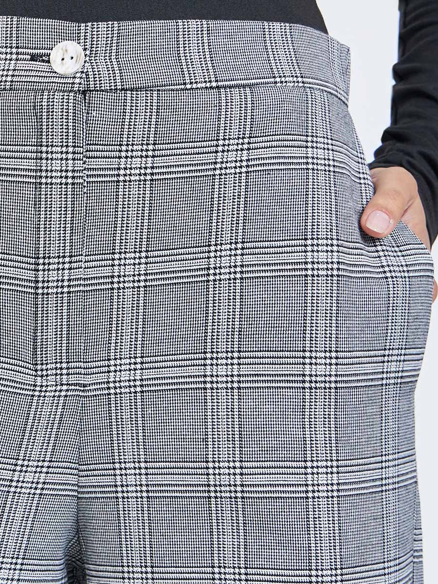 Grey Checked Wide Leg Trousers