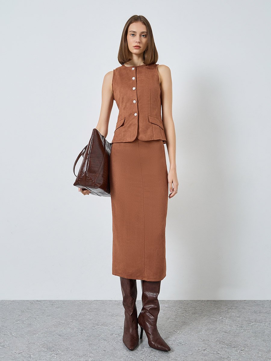 Sleeveless Suede Look Waistcoat