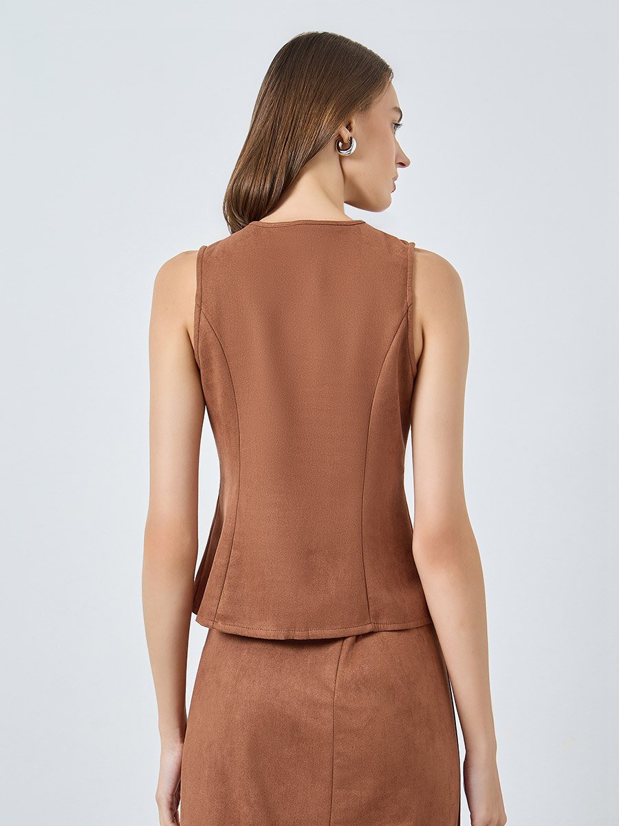 Sleeveless Suede Look Waistcoat