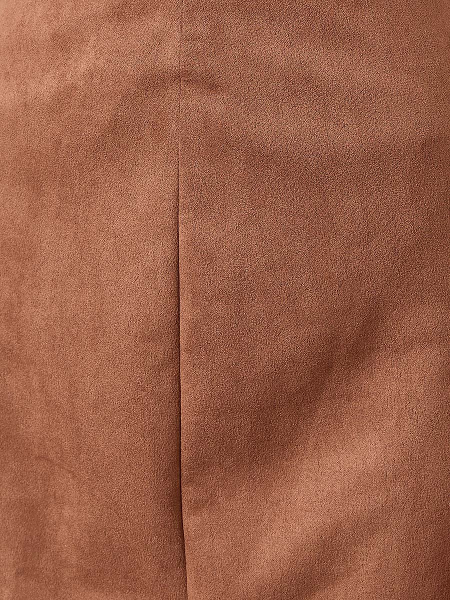 Brown Suede A-Line Midi Skirt 