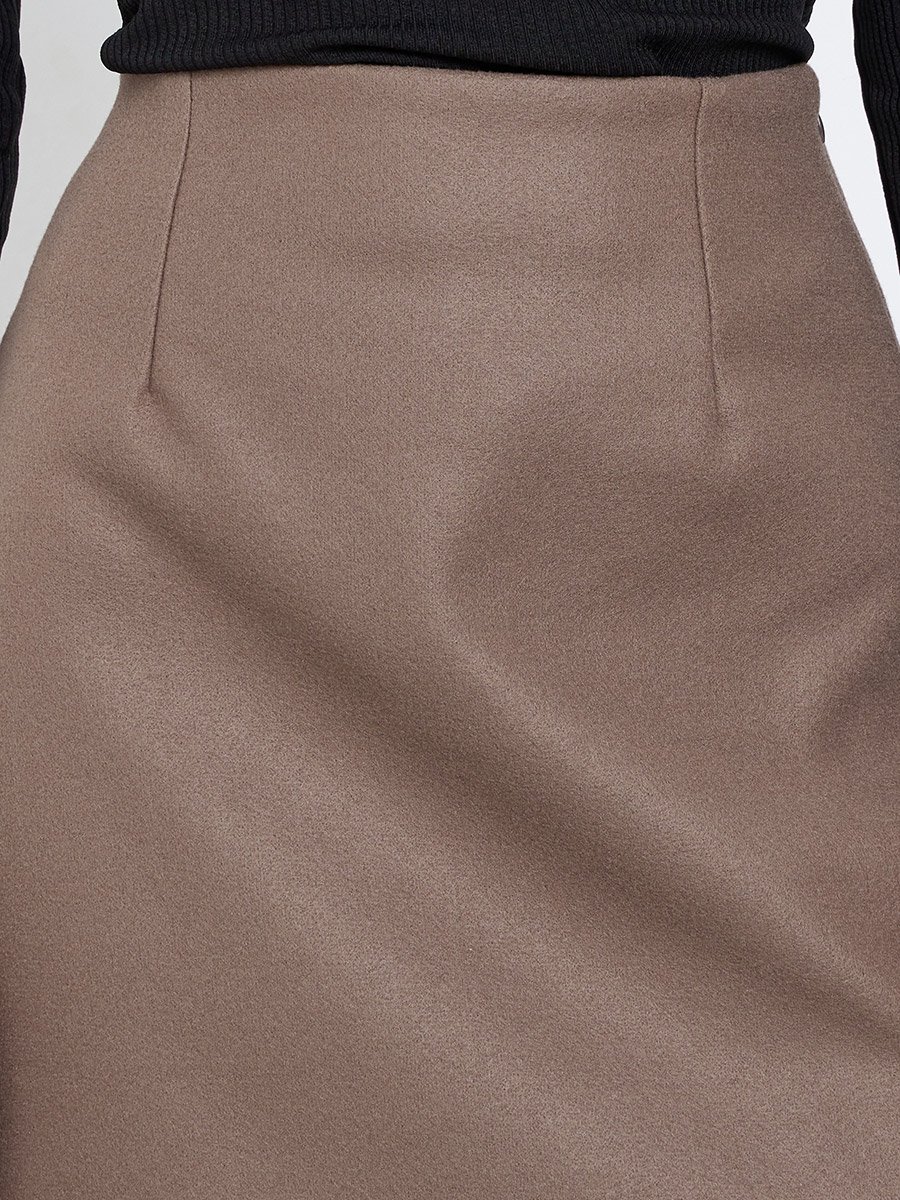 Women Brown Plain Wool Like Midi Fit and Flare Skirt