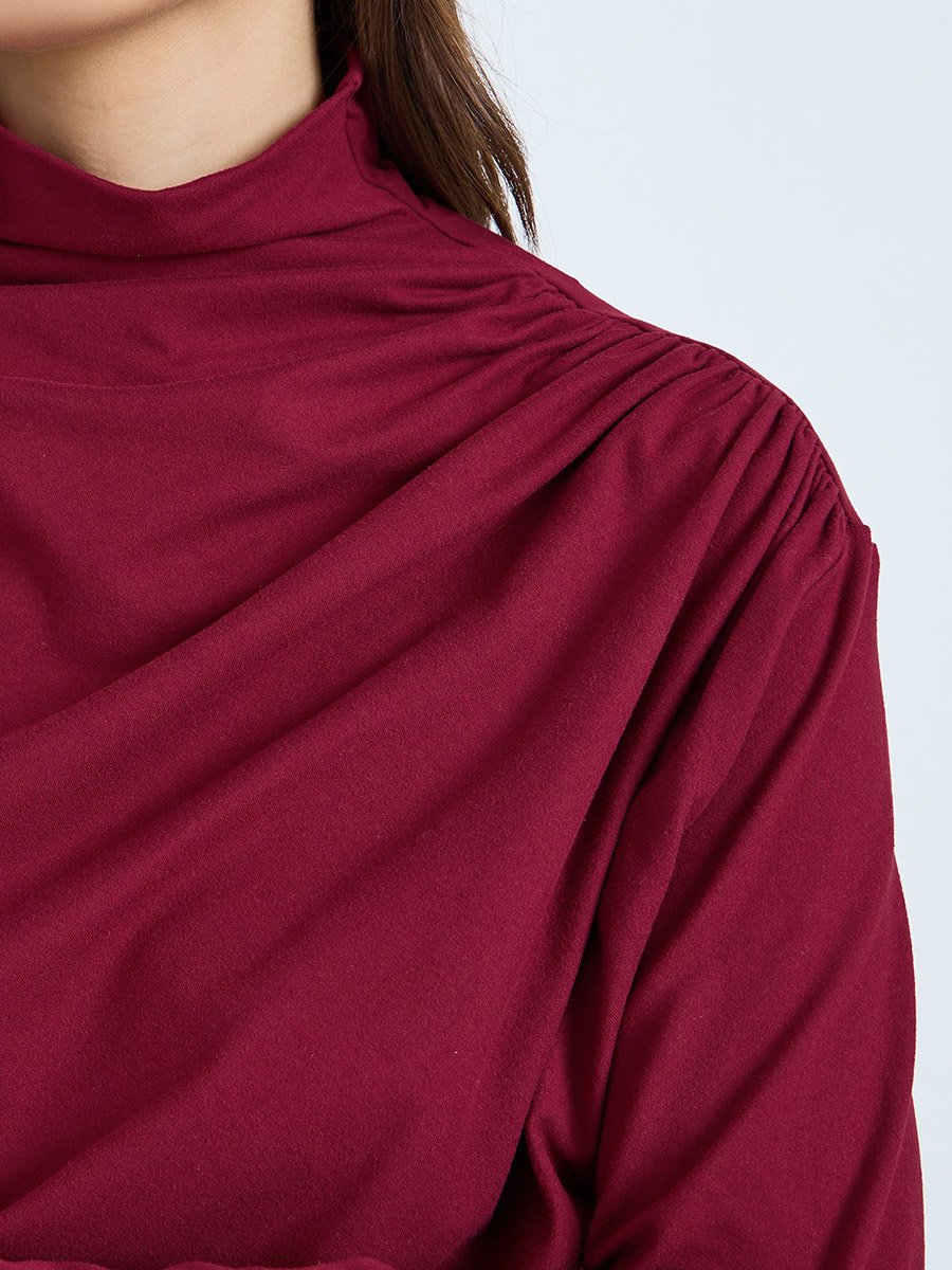 Burgundy Long Sleeve Ruching Detail Top