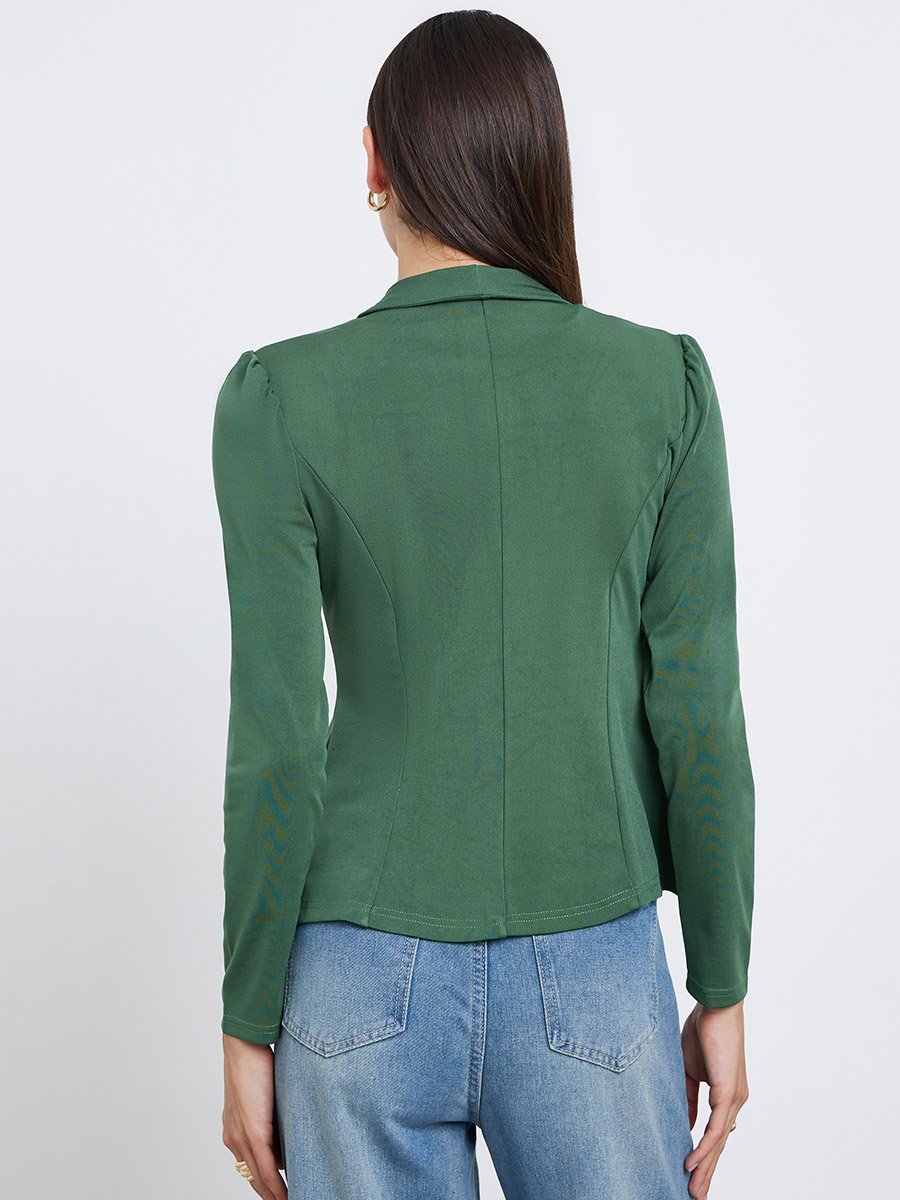 Green Solid Puff Sleeve Blazer