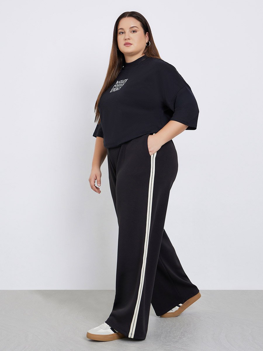 Plus Size Wide Leg Joggers with Side Stripe
