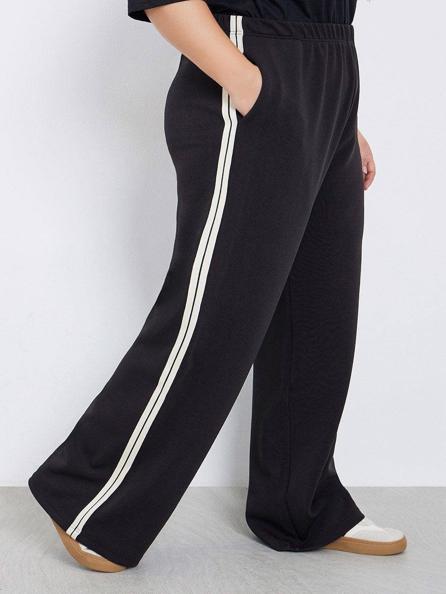 Plus Size Wide Leg Joggers with Side Stripe
