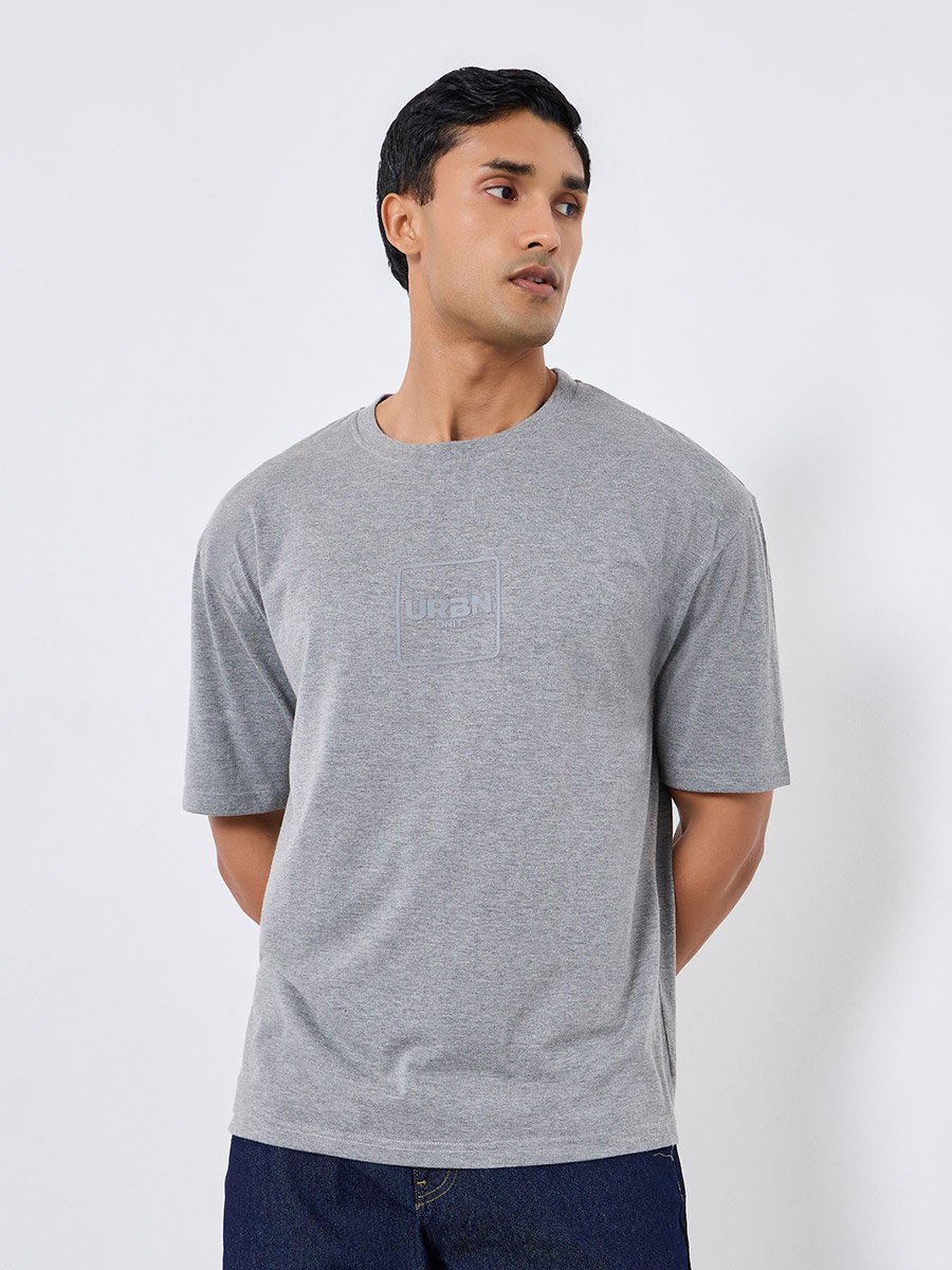 Men Grey Oversized Printed T-Shirt