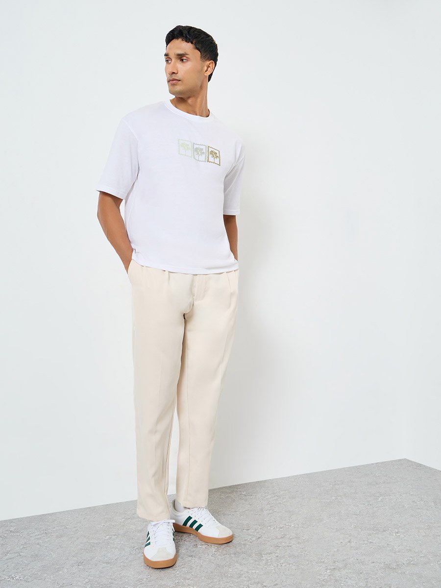 Men White Graphic Oversized Jersey T-Shirt