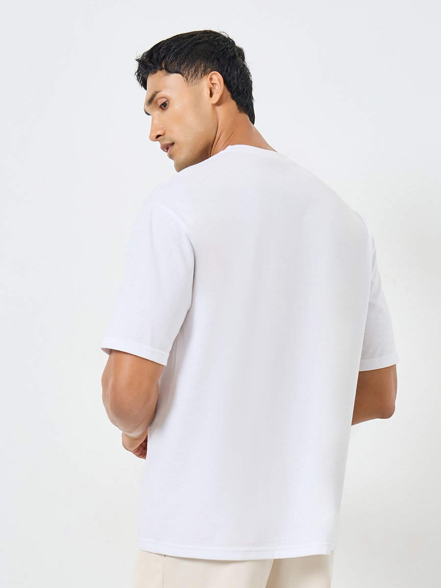 Men White Graphic Oversized Jersey T-Shirt