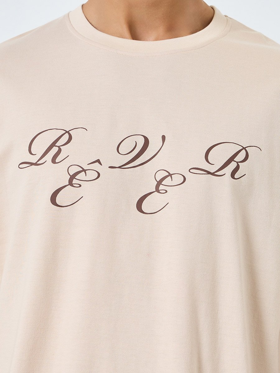Men Beige Graphic Print Oversized T-Shirt