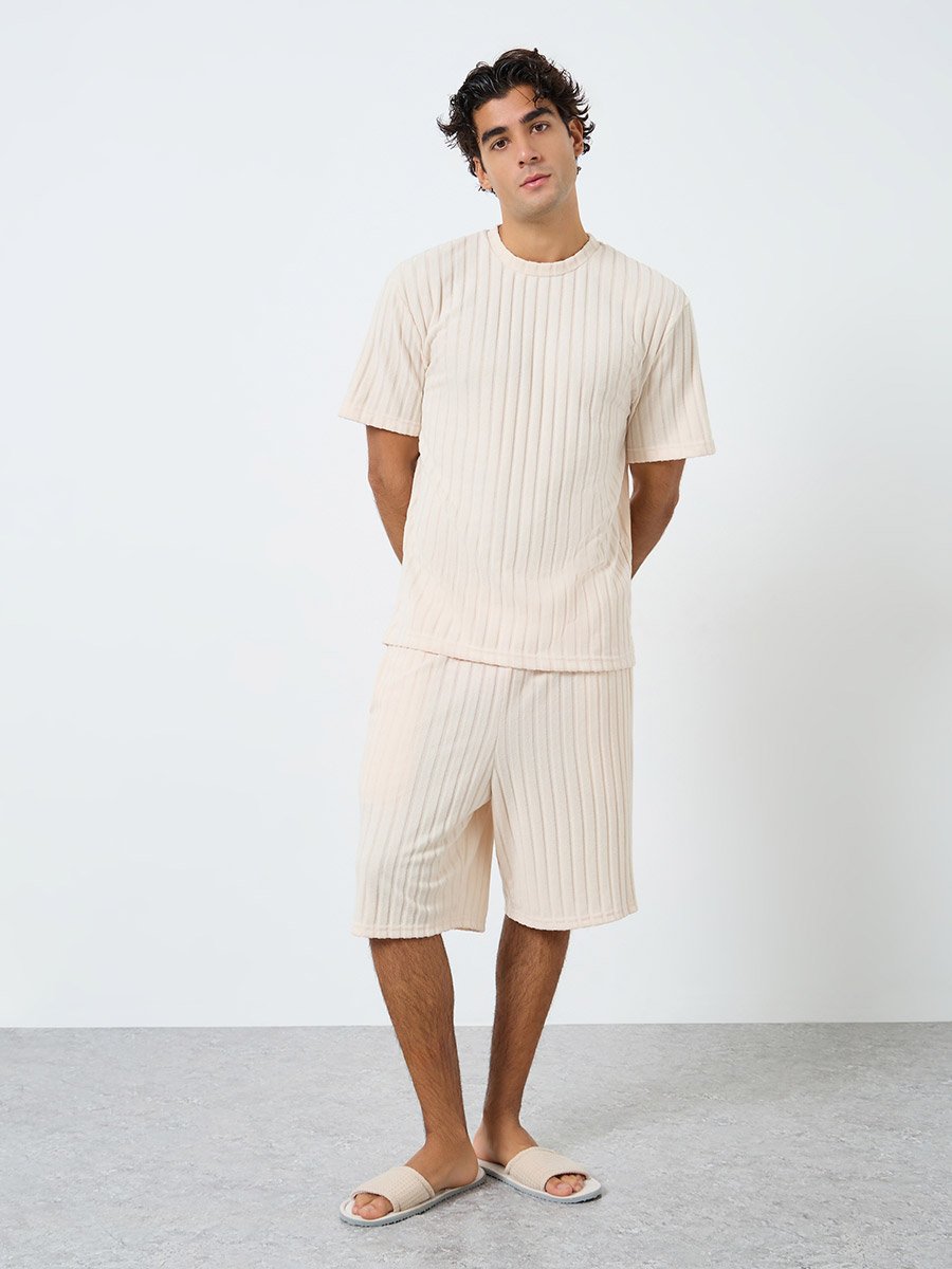 Men Relaxed Fit Knit T-Shirt and Shorts Set