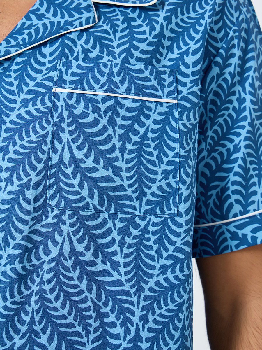 Men Leaf Print Relaxed Fit Shirt and Pyjama Set