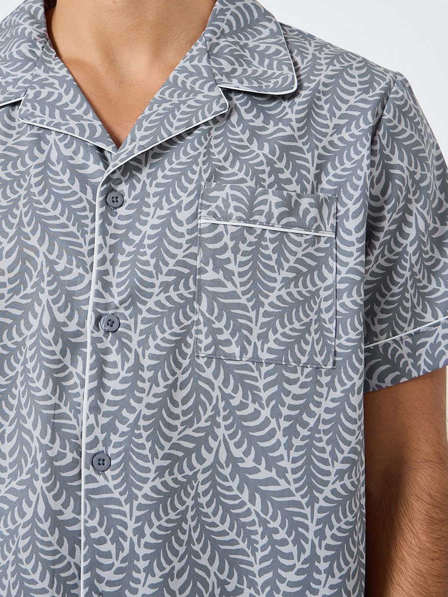 Men Leaf Print Relaxed Fit Shirt and Pyjama Set
