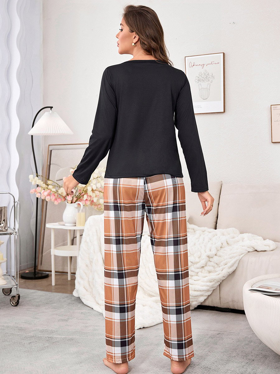 Bear Print T-Shirt and Checked Pyjama Set