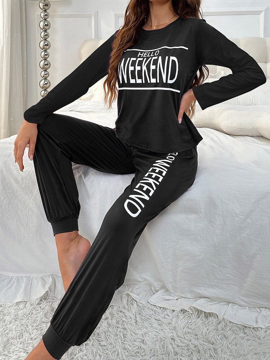 Slogan Print T-Shirt and Cuffed Pyjama Set